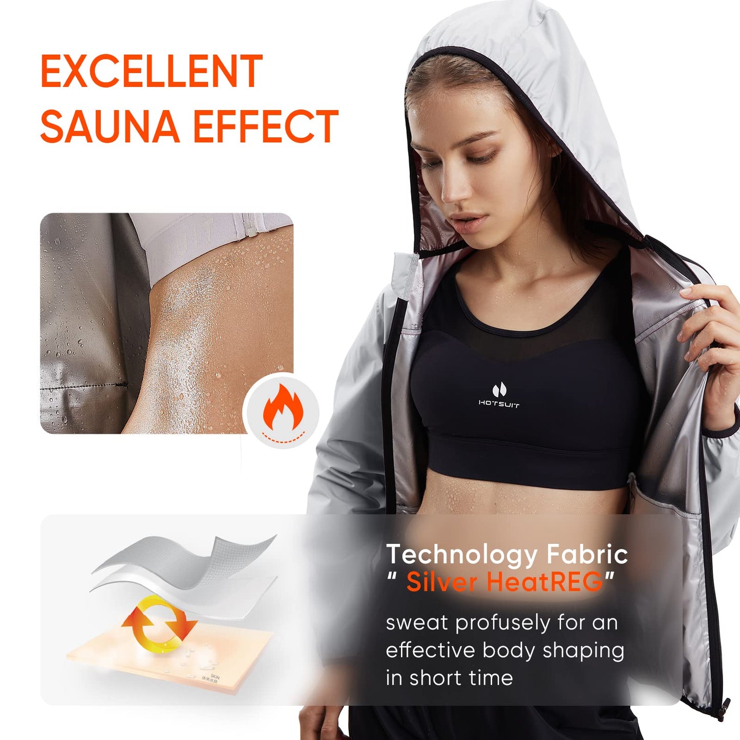 HOTSUIT Sauna Suit for Women Sweat Suits Gym Workout Exercise Sauna Jacket Zip, M