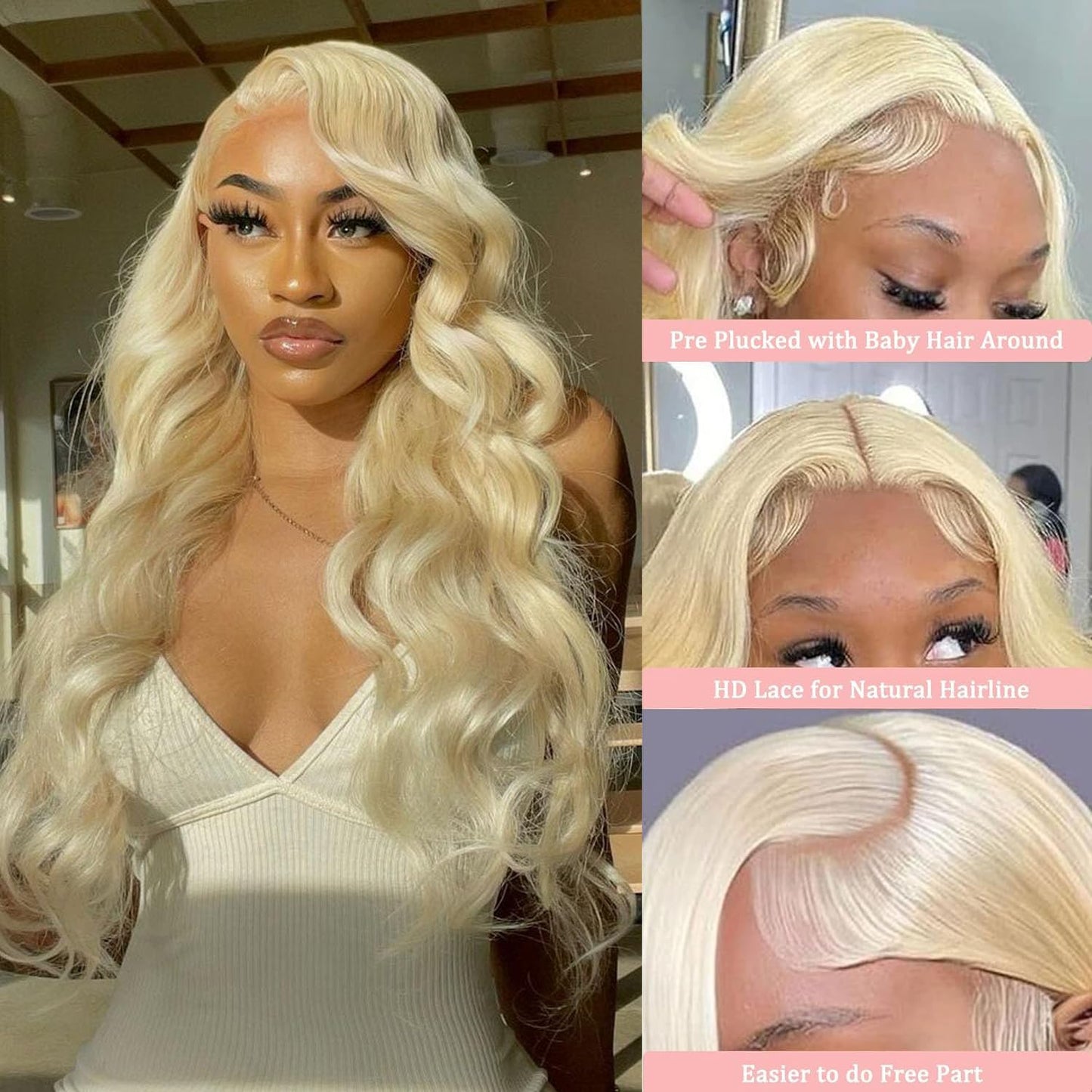 613 Lace Front Wig Human Hair 180 Density 13x4 Body Wave HD Transparent Lace Front Wigs Human Hair Blonde Wig Human Hair Glueless Wigs Human Hair Pre Plucked Pre Cut With Natural Hairline 22 Inch