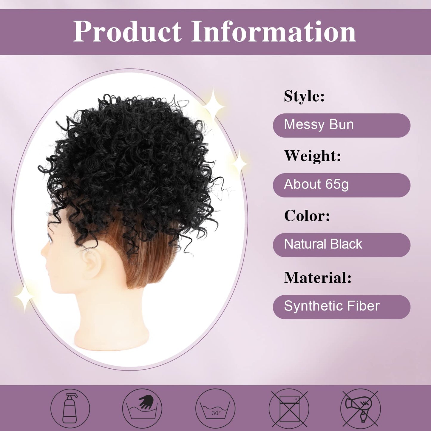 DOROJJ Curly Drawstring Ponytail for Black Women Curly hair Bun Drawstring Ponytail Extension for Women Synethetic Curly Messy Hair Bun Ponytail Drawstring Ponytail for Daily Use (Natural Black)