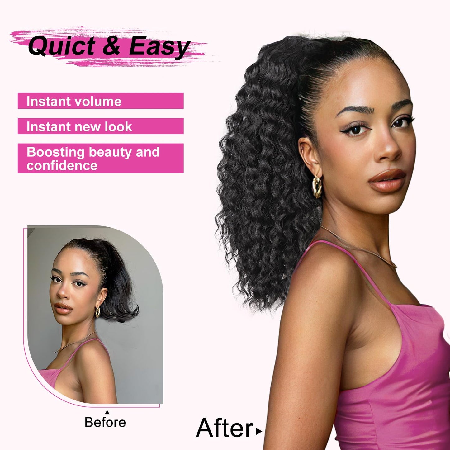 AISI BEAUTY Black Ponytail Extension Curly Drawstring Ponytail for Women Full Fake Ponytail 18 Inch Synthetic Curly Pony Tails Hair Extensions