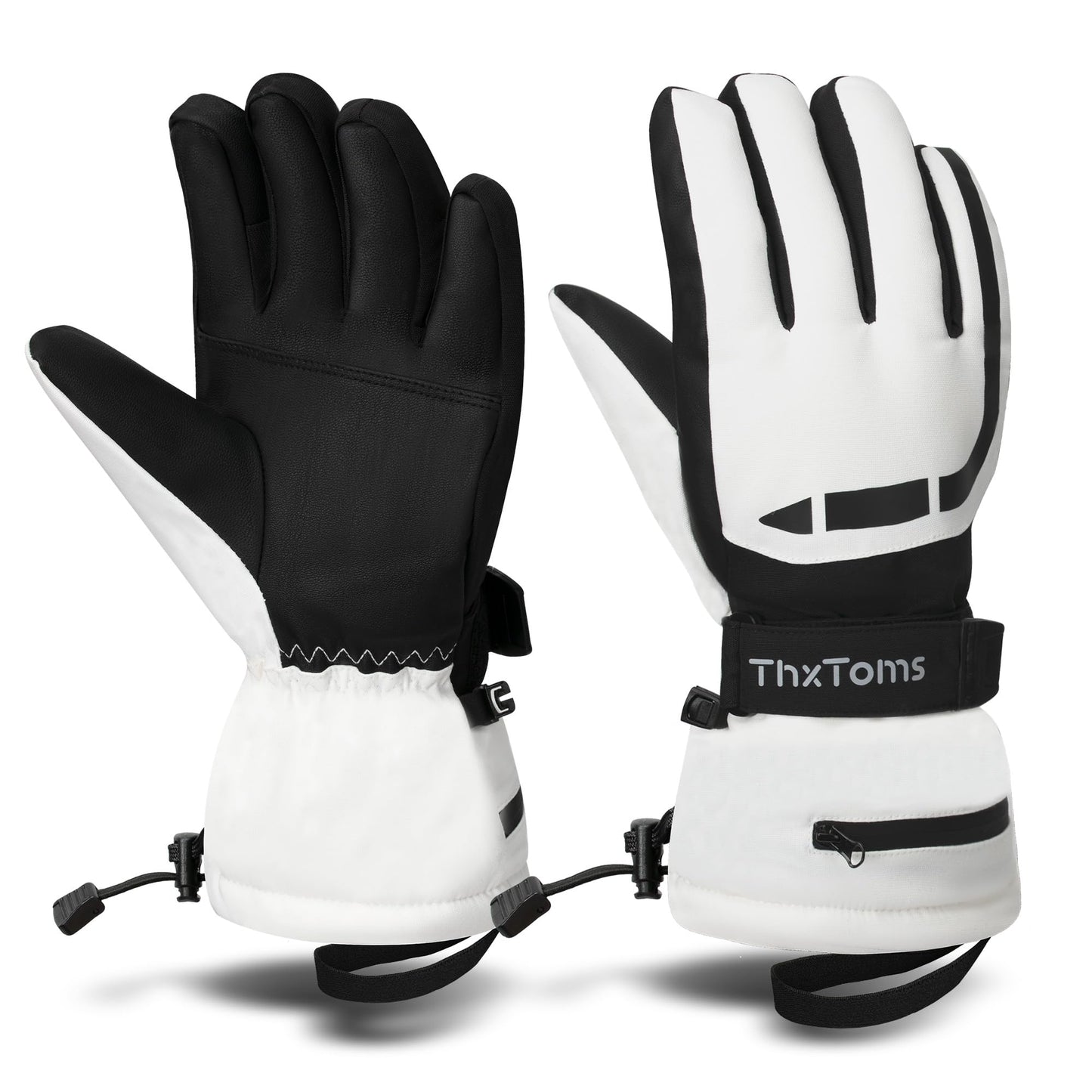 ThxToms Ski Gloves, Waterproof Winter Gloves for Men Women, 3M Thinsulate Warm Gloves, Unisex Touchscreen Snowboarding Gloves, Medium, White