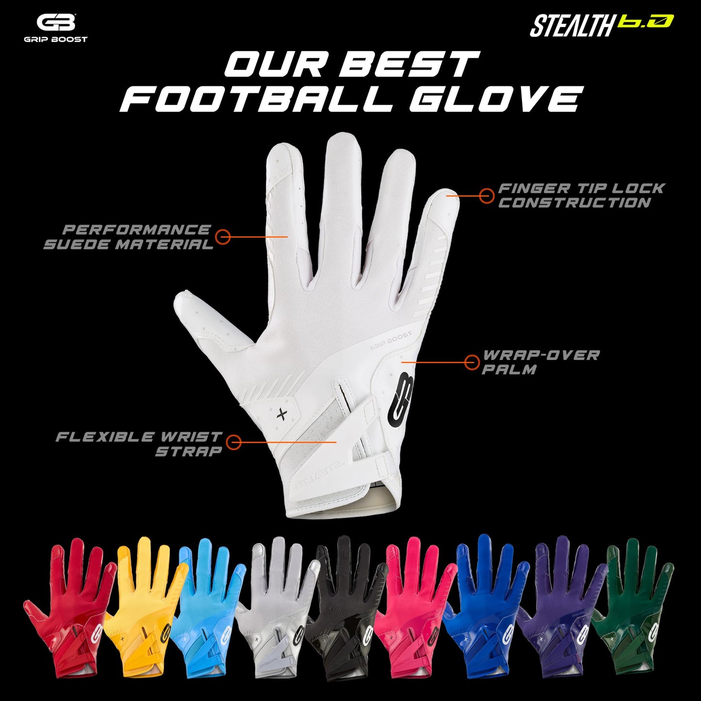 Grip Boost Youth Football Gloves Solid Stealth 6.0 Boost Plus Kids Receiver Gloves (Solid Yellow, Youth Large)
