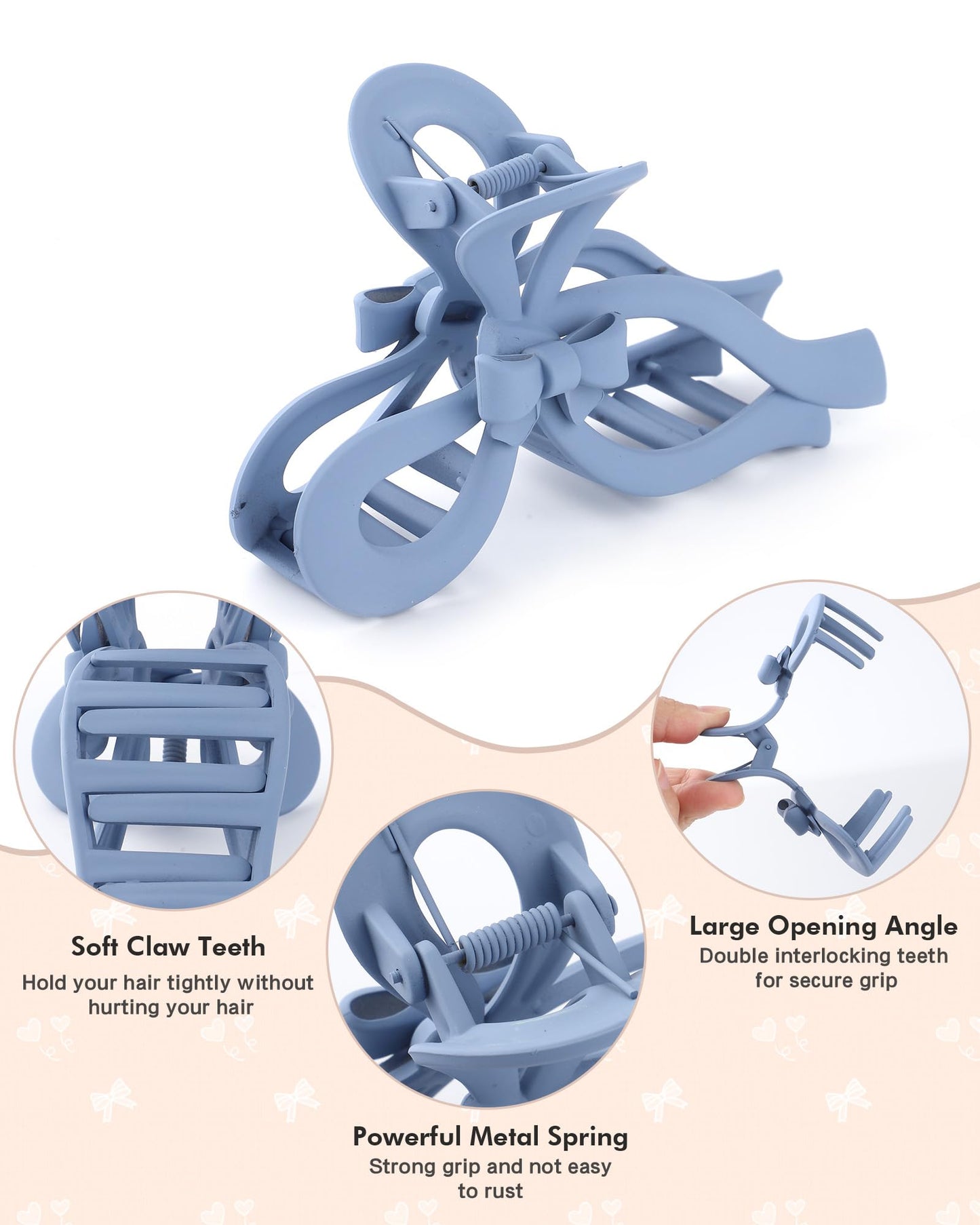 4 PCS Bow Hair Clips for Women Bow Claw Clip 5" Large Hair Claw Clips for Thick and Thin Hair Cute Bows Jaw Clip (Light Blue + Blue + Light Green + Lake Blue)