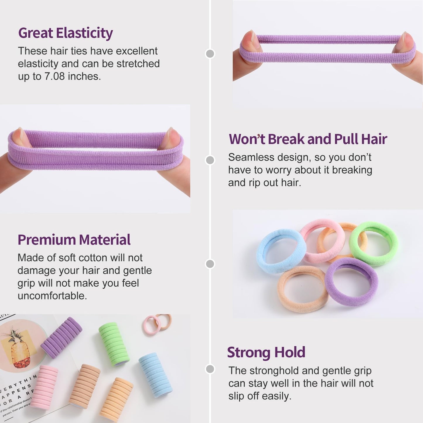 100 Pcs Thick Seamless Hair Ties, Ponytail Holders Hair Accessories No Damage for Thick Hair (Candy Colors)