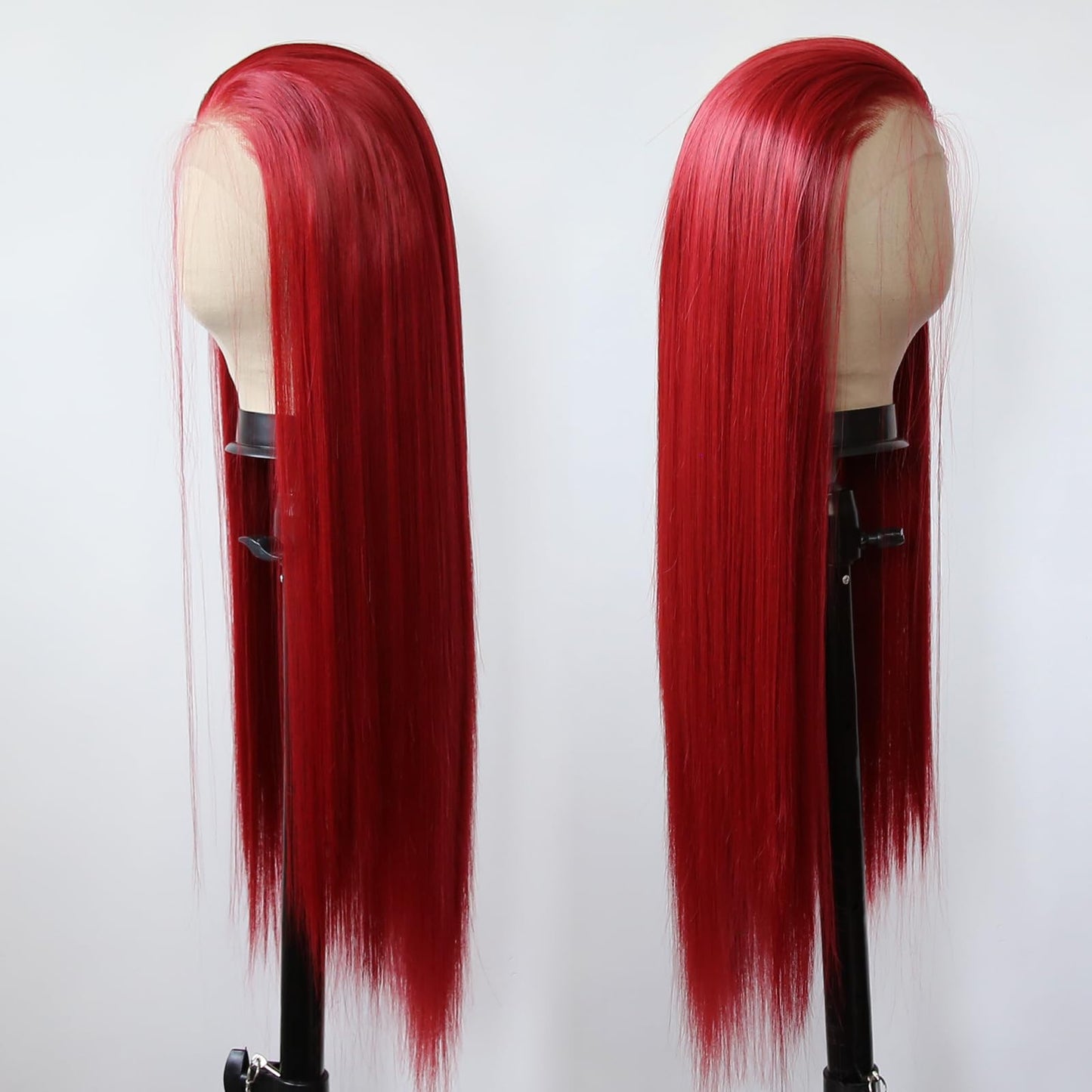 BTWTRY Red Synthetic Lace Front Wig Long Straight Dark Red Lace Front Synthetic Wig Pre Plucked Natural Hairline Glueless Heat Resistant Fiber Hair Wig for Fashion Women (Red)