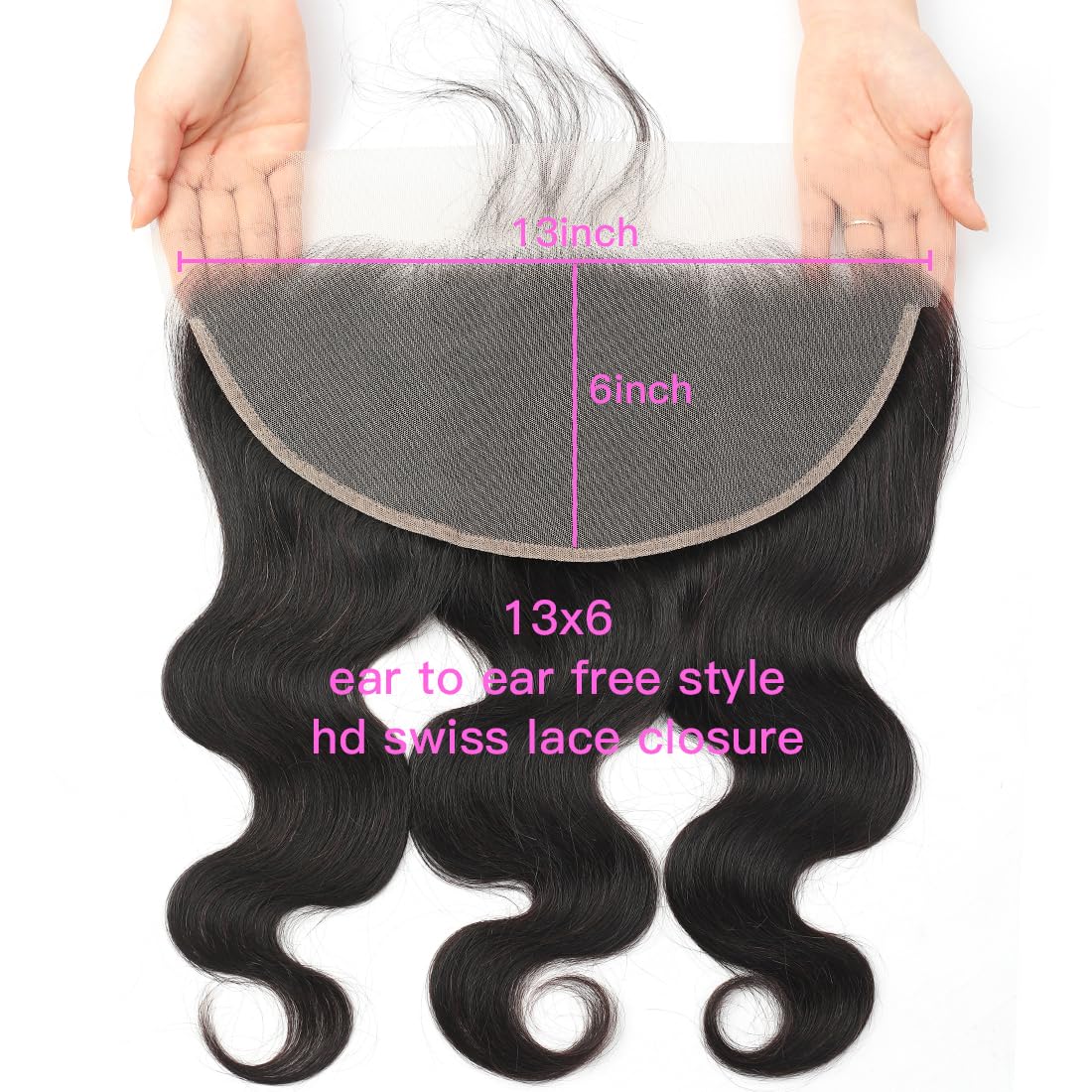 13x6 Lace Frontal Human Hair Closure Body Wave HD Transparent Frontal Closure 13x6 Ear to Ear Frontal Closure With Baby Hair Free Part 100% Virgin Human Hair Frontal Natural Hairline 18inch