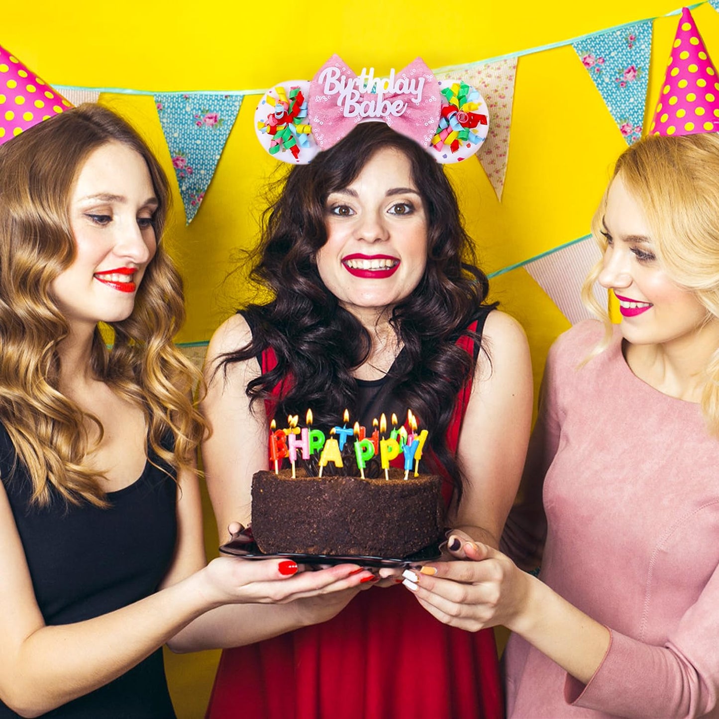 MADO Happy Birthday Mouse Ears Headband - Festive Ears for Women, Kids, Celebrations, Birthdays, and Parks (BD-BABE)