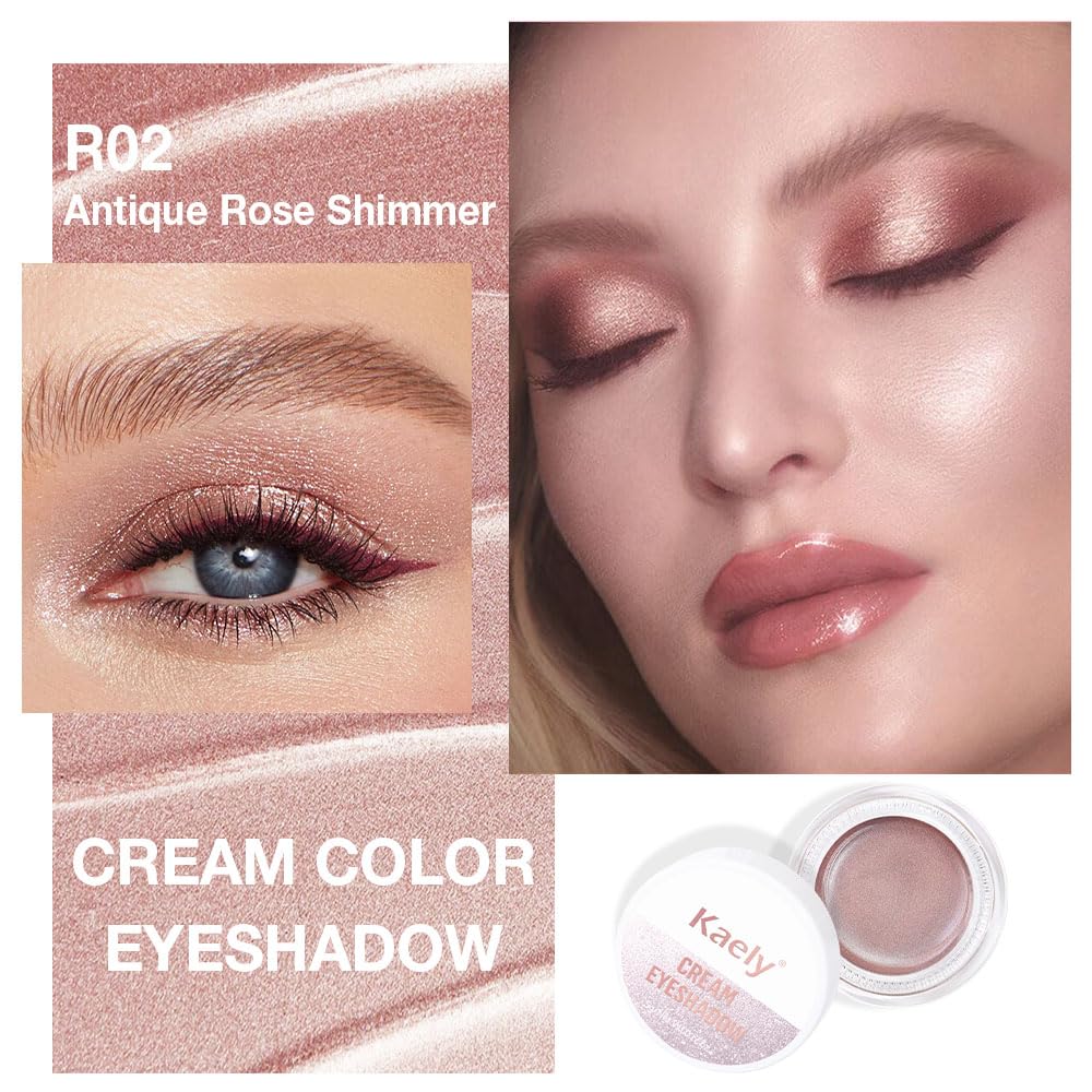 evpct Single Cream Eye Shadow Pallette Pot Makeup for older Women, Antique Rose Mauve Pearl Shimmer Glitter Metallic Monochrome Cream to Powder Eyeshadow Palette Eye Brightener, Waterproof Blendable