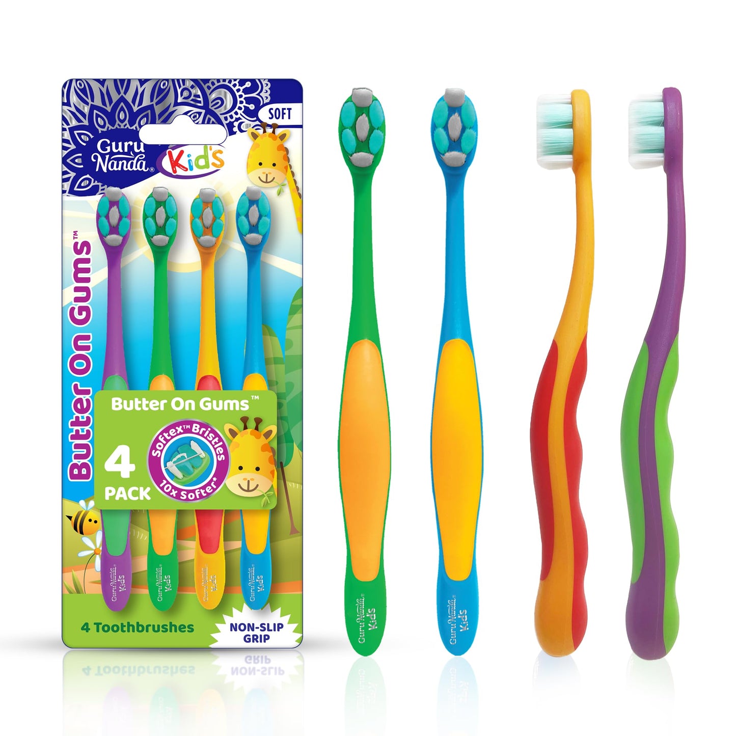 GuruNanda Kids Toothbrush 4 Pack Extra Soft Bristles Age 3+ & Toddler Toothbrush 2 Pack Soft Bristles Age 2+