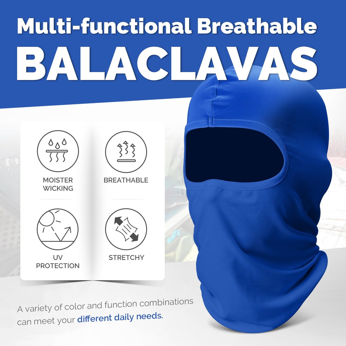 6 Pack Balaclava Ski Face Mask: Cooling Neck Gaiter Full Head Mask Breathable Face Cover Hood Mask Scarf Motorcycle Gator for Men Women Cycling Fishing Running Sun Protection Outdoor, Blue