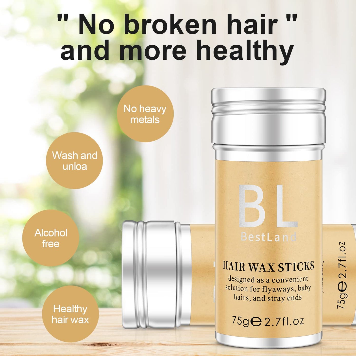 BestLand Hair Wax Stick – Non-Greasy, No-Residue Tamer for Flyaways, Frizz & Baby Hair, Styling Stick for Edges & Slick Back Looks, for Women, Men & Kids