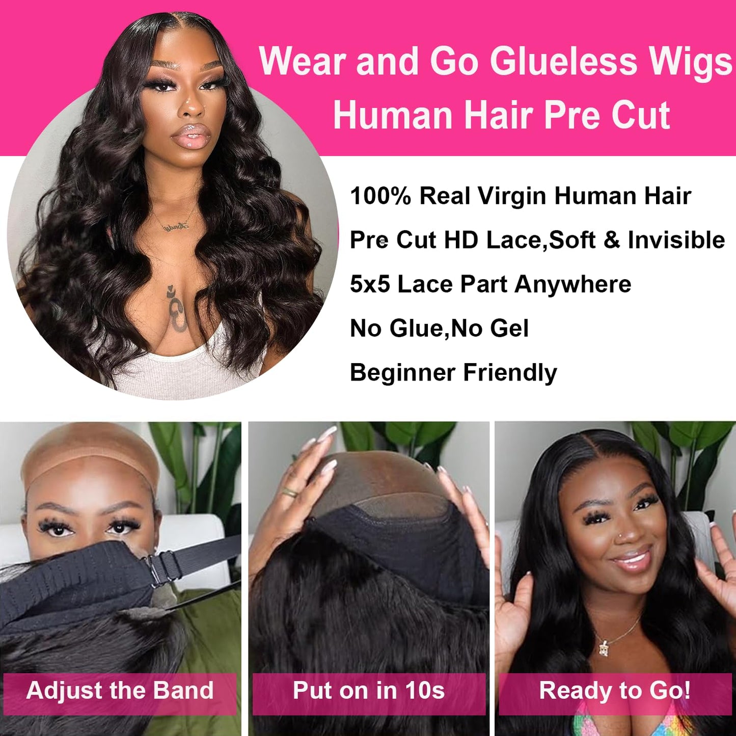 5x5 Pre Cut Lace Front Wigs Human Hair Wear and Go Glueless Wig Pre Plucked Pre Cut 180 Density 5x5 HD Lace Closure Wigs Upgraded Body Wave Transparent Lace Front Wigs for Black Women 22 Inch