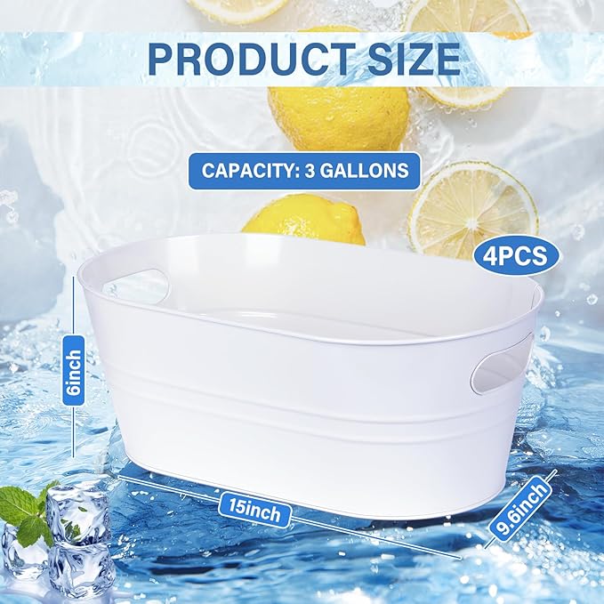 4Pcs Galvanized Bucket Galvanized Tub Ice Bucket 3 Gallon Beverage Tub Metal Beverage Buckets Ice Buckets for Parties Mimosa Bar Supplies for Beer Champagne Cocktails(White)