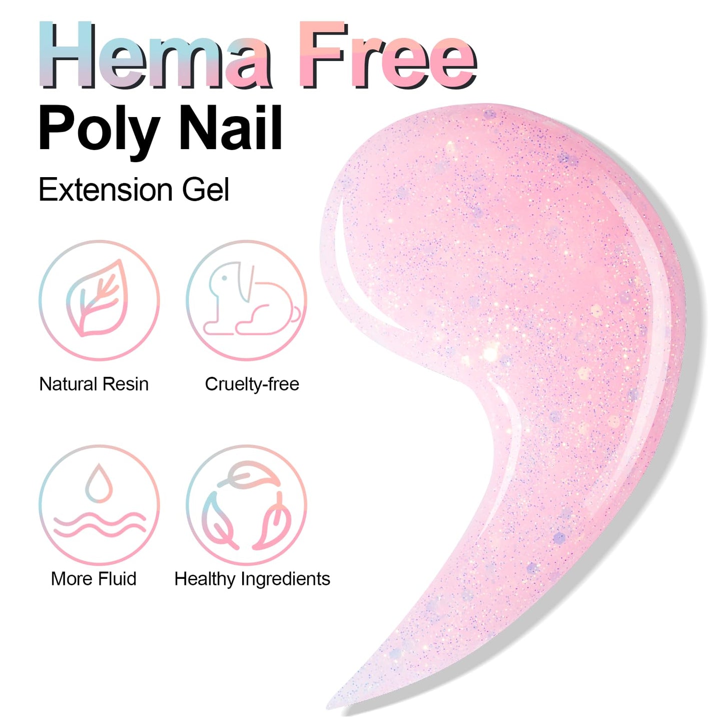 NXJ INFILILA Glitter Poly Nail Gel, Baby Pink Colors Poly Extension Gel Nail Enhancement, Thickening Glossy Builder Home DIY Salon Use for Girls UV/LED Nail Lamp Required P05
