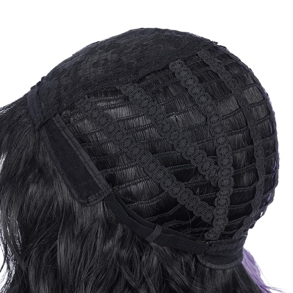 PATTNIUM Black Purple Wig Half purple Wig Short Curly Wig With Bangs Split Wig for Women Heat Resistant Synthetic Hair Cosplay Party Wig (Black and Purple)
