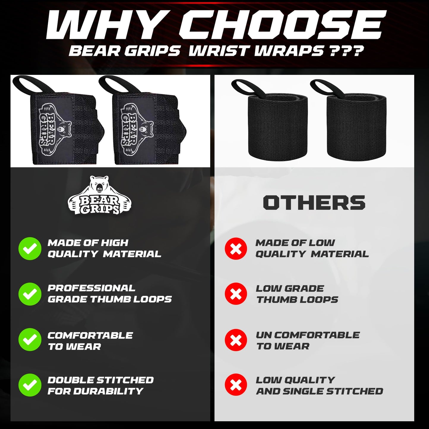 Bear Grips Wrist Wraps for Weightlifting | Weight Lifting Wrist Straps for Weightlifting | Extra Strength Gym Wrist Wraps | Two Wrist Wrap Per Pack | 12β & 18β | Lifting Wrist Wraps for Men & Women