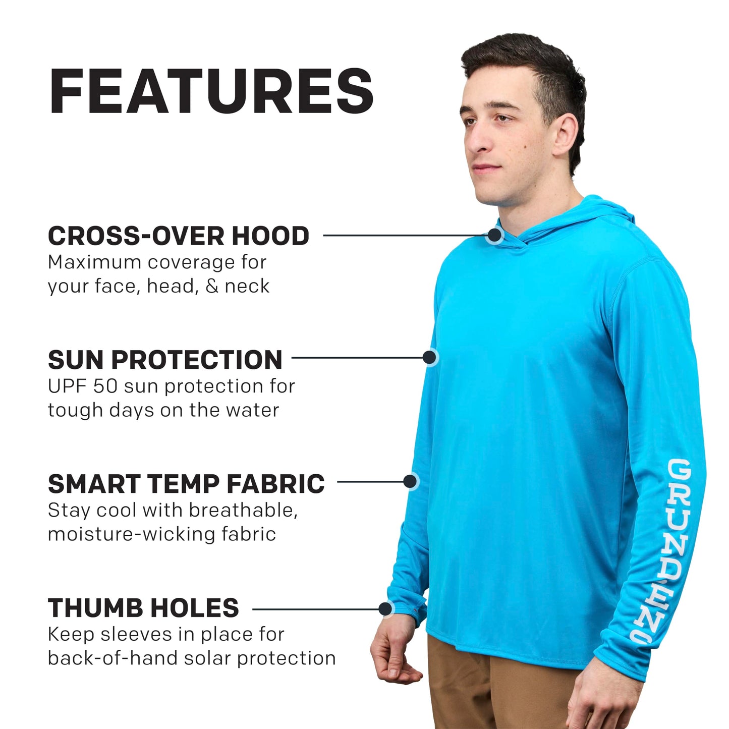 Grundéns Tough Sun Hoodie, Azure, 3X-Large