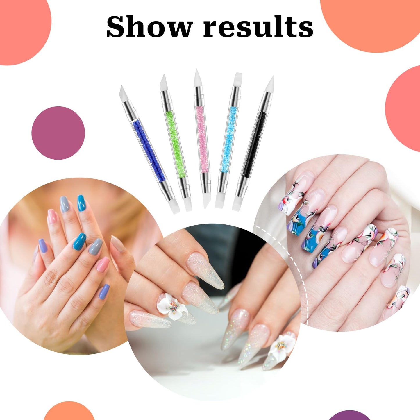 5 Pcs Nail Art Sculpture Pen Dual Tipped Silicone Nail Tools Nail Art Acrylic Pen Silicone Brushes for Resin Nail Art Tools for Design Nail Foil Carving Drawing Shaping Drawing Effect