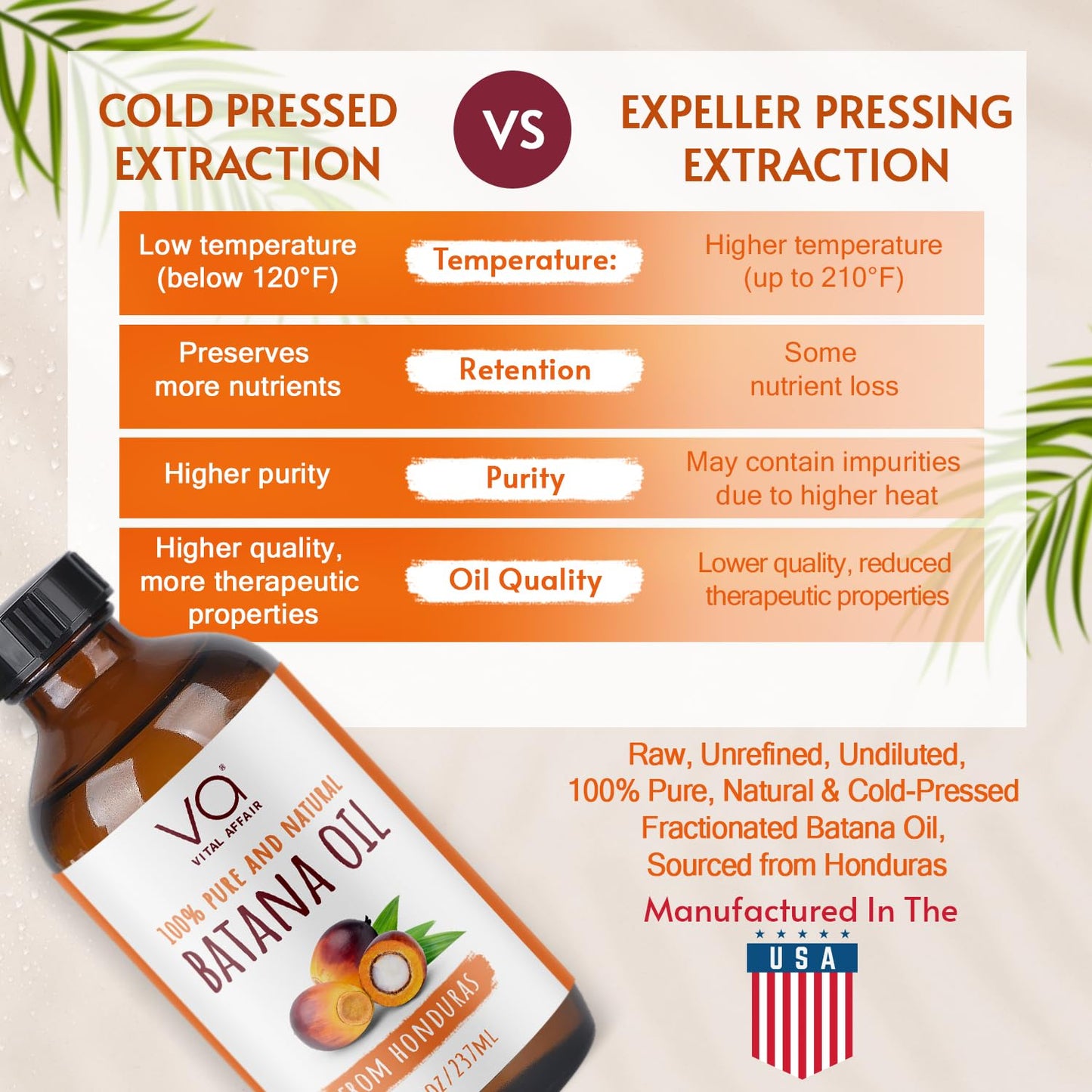 VITAL AFFAIR Batana Oil For Hair Growth-100% Raw Batana Oil From Honduras-Glass Bottle-Skin & Hair Growth Oil Rich In Essential Nutrients-Batana Hair Oil For Women & Men-For Strong & Shiny Hair-8 FlOz