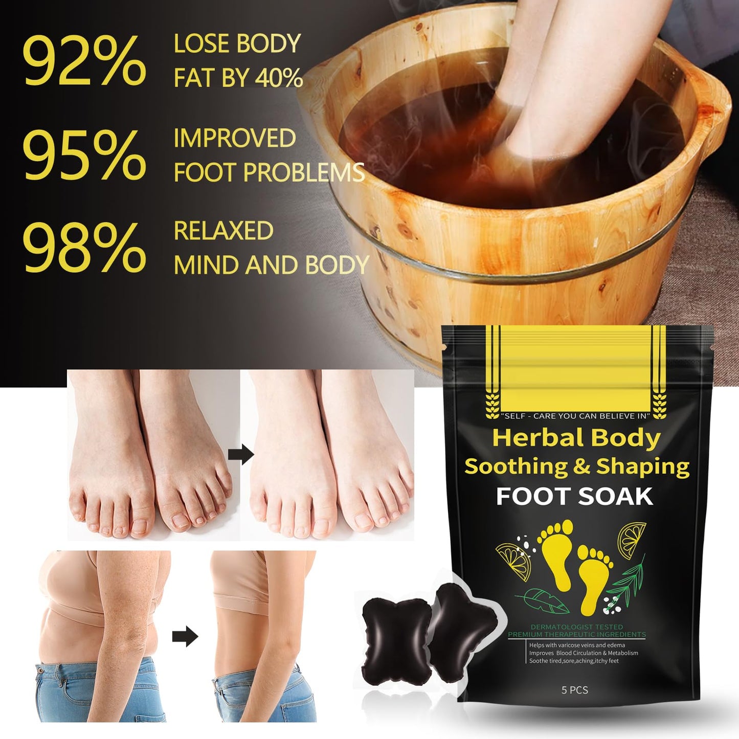 25PCS Herbal Body Detox Foot Soak Beads, Detox & Shaping Cleansing Foot Soak for Men and Women, Daily Rebody Body Detoxingherbs Foot Soak Beads for a Relaxing and Soothing Experience (5 Pack /25 PCS)