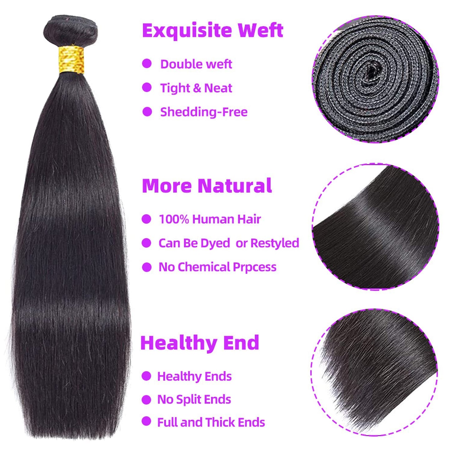 10A Straight Bundles with Closure Human Hair (18 20 22+16) Brazilian Human Hair Bundles with Closure 100% Unprocessed Virgin Remy Hair Weave 3 Bundles with Closure HD Lace 4x4 Free Part Natural Color