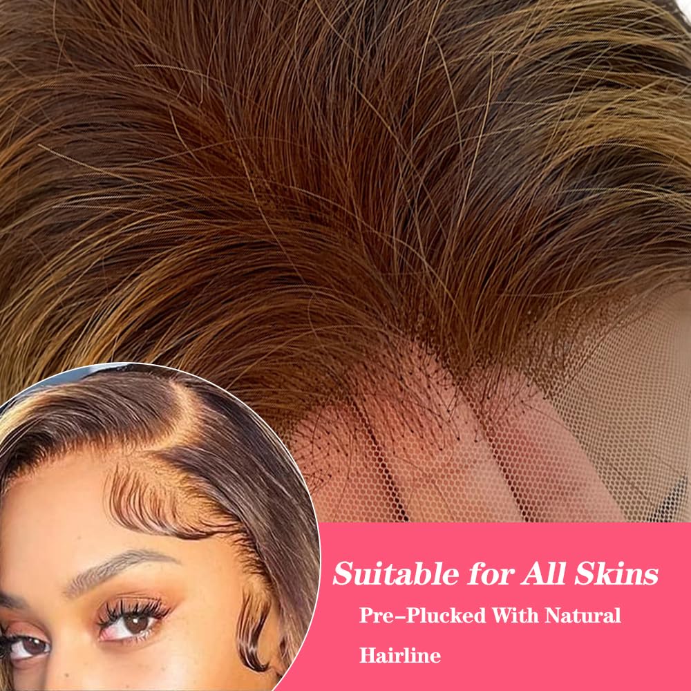 24 Inch Highlight Ombre Blonde Lace Front Wig Human Hair Pre Plucked 13x6 HD Transparent Lace Front Wig 4/27 Brown Highlight Honey Blonde Lace Frontal Wigs Ombre Blonde Human Hair Wigs for Women