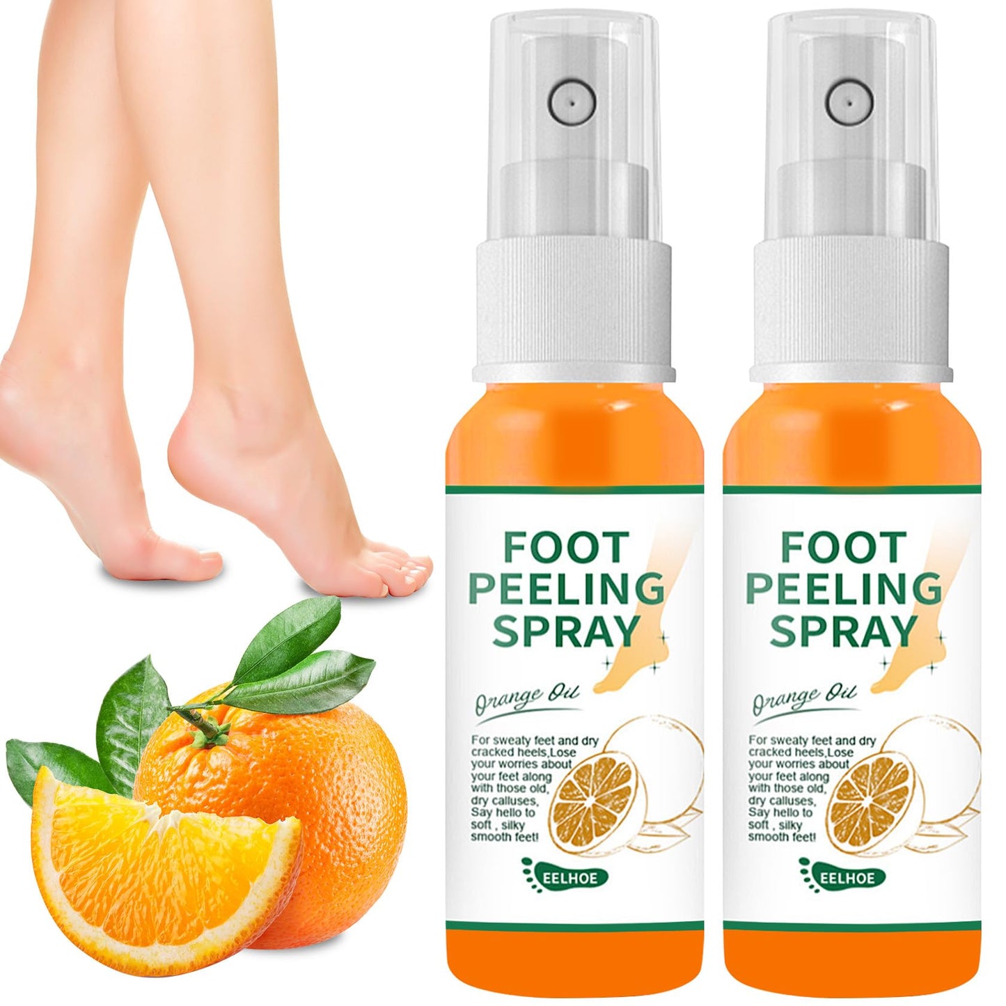 2PCS Foot Peeling Spray Orange Oil,Exfoliating Foot Spray for Remove Dead Skin,Hydrating Foot Care Spray,Peel Off Spray for Calluses & Dry Toe Cracked Rough,Quickly Moisturizing & Nourishing Feet