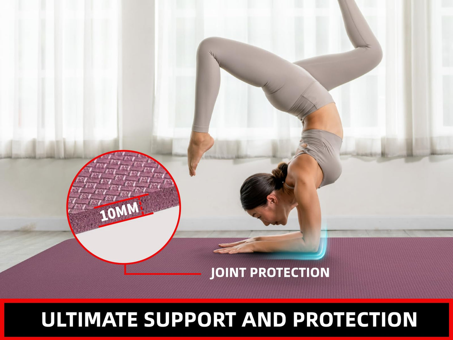 GymCope 10MM Thick Yoga Mat, 72" x 48" Large Workout Mat for Home Gym, Edge-Seamed Design, Superior Grip, Shock-Absorbing Cushion, Ultimate Comfort and Protection for Yoga, Fitness Training