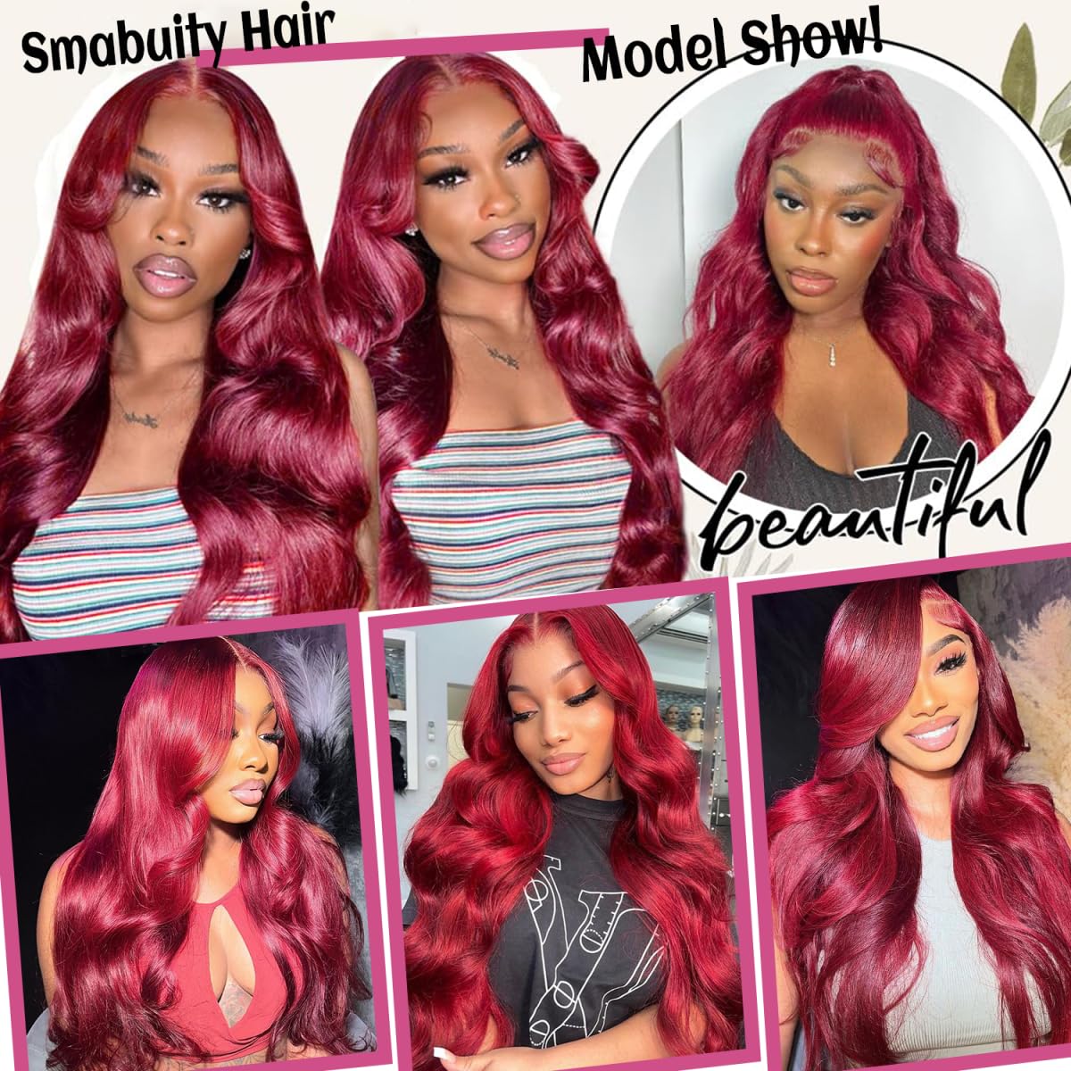 Smabuity 28 Inch 99J Burgundy Lace Front Wigs Human Hair Pre Plucked 13x6 HD Transparent Body Wave Lace Front Wigs Human Hair 99j Burgundy Red Wine Glueless Frontal Human Hair Wigs for Women