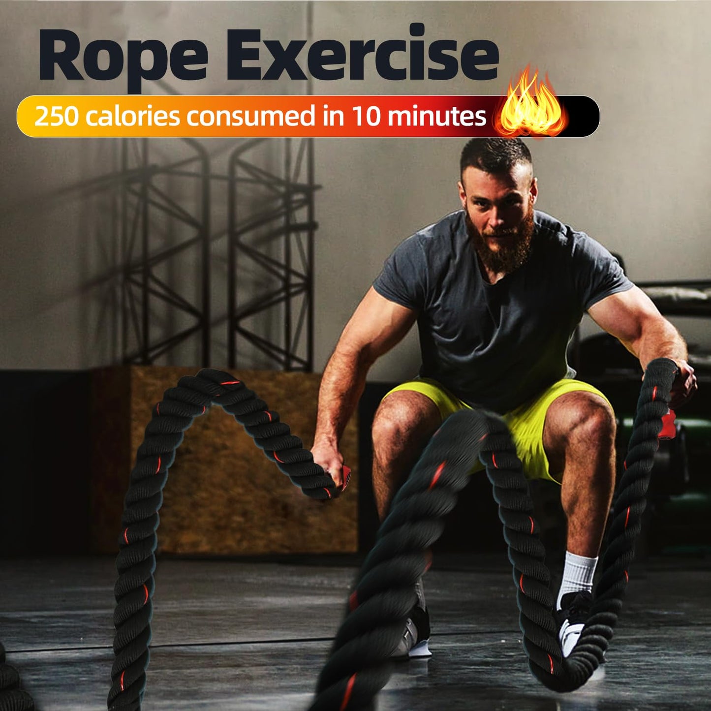 GSE Games & Sports Expert Gym Battle Rope, Heavy-Duty Workout Ropes for Indoor & Outdoor Workout. Exercise Rope for Strength Training - 30, 40, 50 Feet Lengths Available