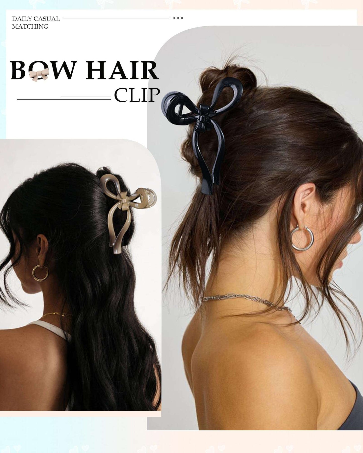 4 PCS Bow Hair Clips for Women Bow Claw Clip 5" Large Hair Claw Clips for Thick and Thin Hair Cute Bows Jaw Clip (Gradient - Khaki + Gray + Pink + Black)