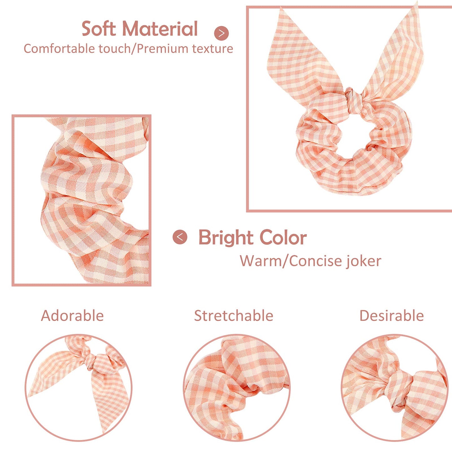 ACO-UINT 20 Pack Satin Scrunchies - Thick Hair Ponytail Holders with Bunny Ear Design, Women's Hair Accessories