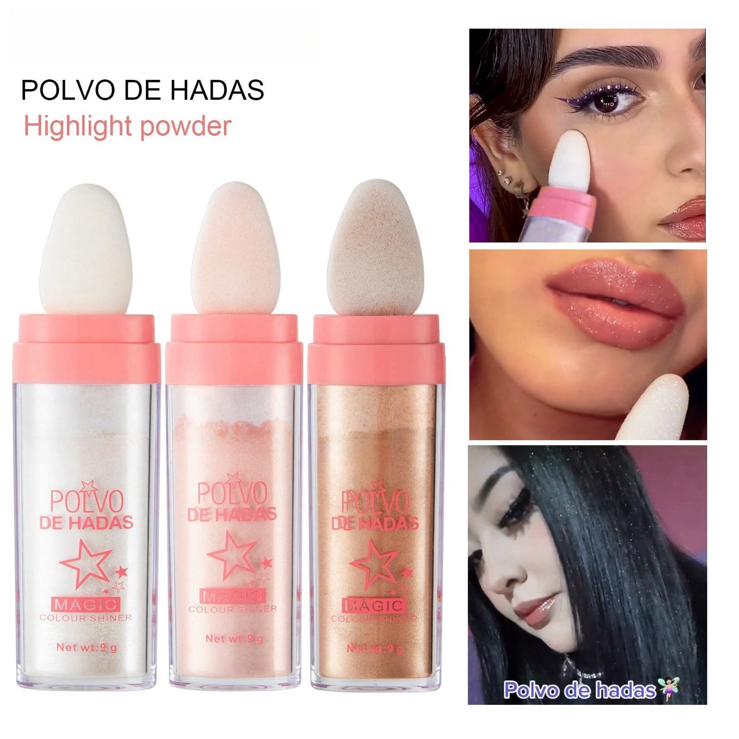 2PCS Polvo De Hadas Fairy Dust Highlight Patting Powder - Full Body Contouring and Clavicle Pearlescent Patting Powder for Face and Eye, Christmas Sparkling Body Glitter (#01 White & #02 Pink)