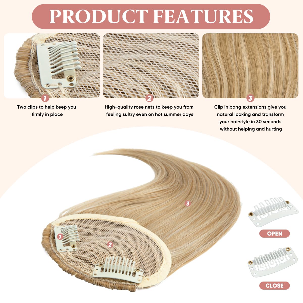 SARLA Clip in Side Bangs Extension Straight Synthetic Fake Bangs One Piece for Women Coffee Brown