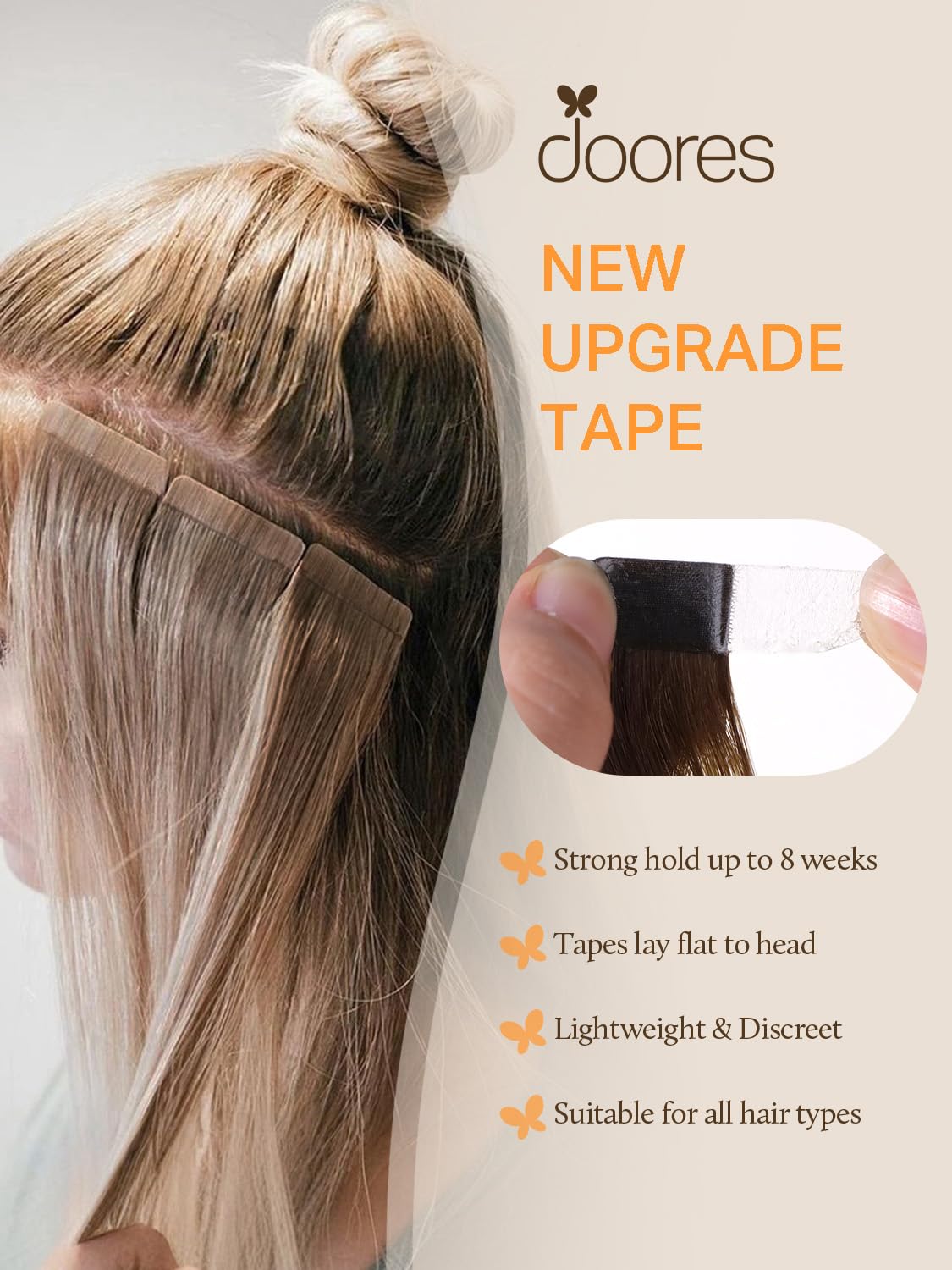 DOORES Human Hair Extensions, Light Dark Brown 20 Inch 50g 20pcs, Tape in Hair Extensions Remy Straight Hair for Women Double Side Tape in Hair Extensions