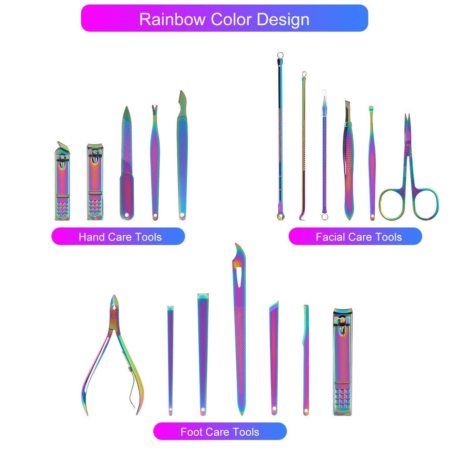 2024 Rainbow Manicure Kits 18 Pcs Nail Clippers for Women Gift SFYDOM Women's Rainbow Leather Manicure Set (18-RainbowManicure Kits)