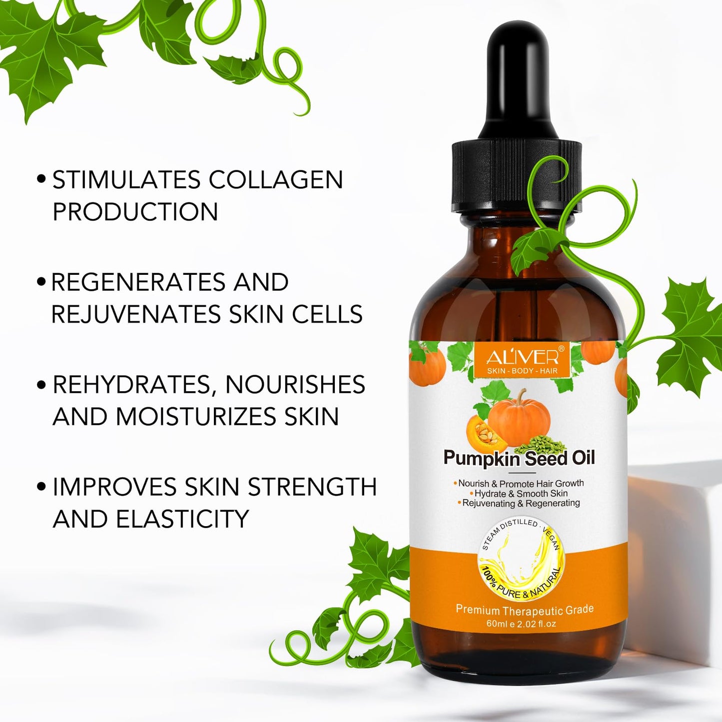 Pumpkin Seed Oil 2 Pack, Pure Cold Pressed Pumpkin Seed Oil for Dry Damaged Hair Growth, Moisturizing Scalp, Nourishment for All Hair Types