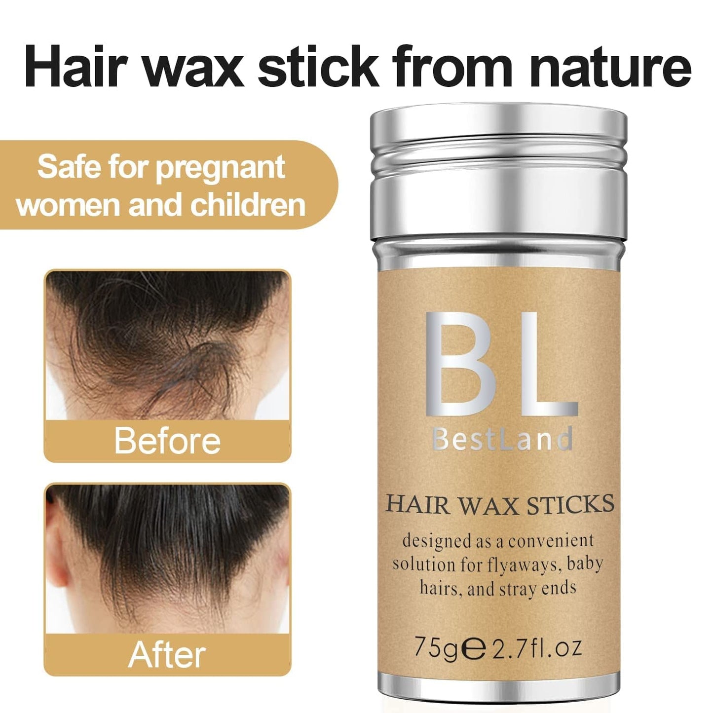BestLand Hair Wax Stick – Non-Greasy, No-Residue Tamer for Flyaways, Frizz & Baby Hair, Styling Stick for Edges & Slick Back Looks, for Women, Men & Kids