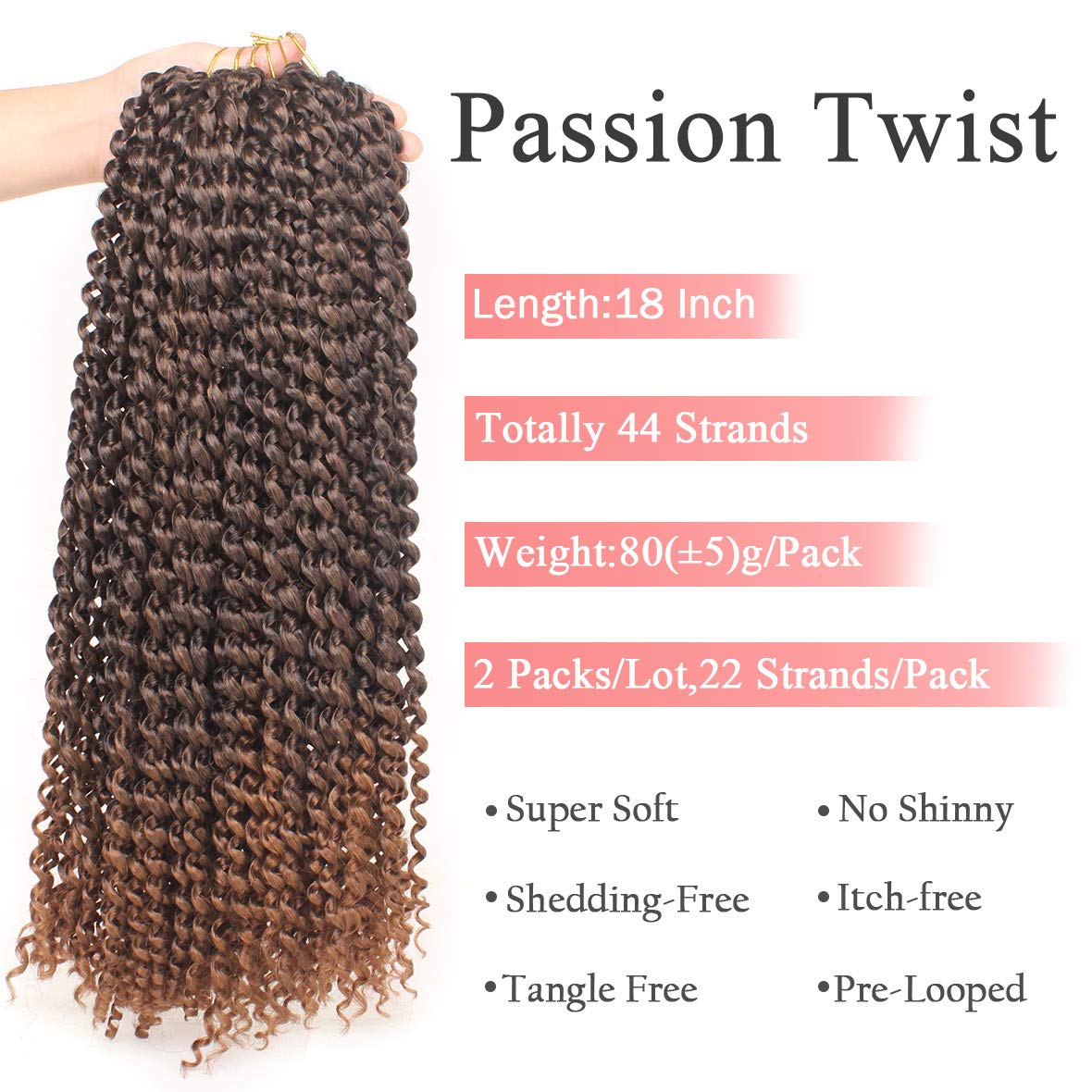 Leeven 18 Inch Ombre Color Water Wave Crochet Twist Hair for Butterfly Locs 2Pcs Curly Passion Twist Crochet Hair For Women Synthetic Bohemian Braiding Hair Extension T30#