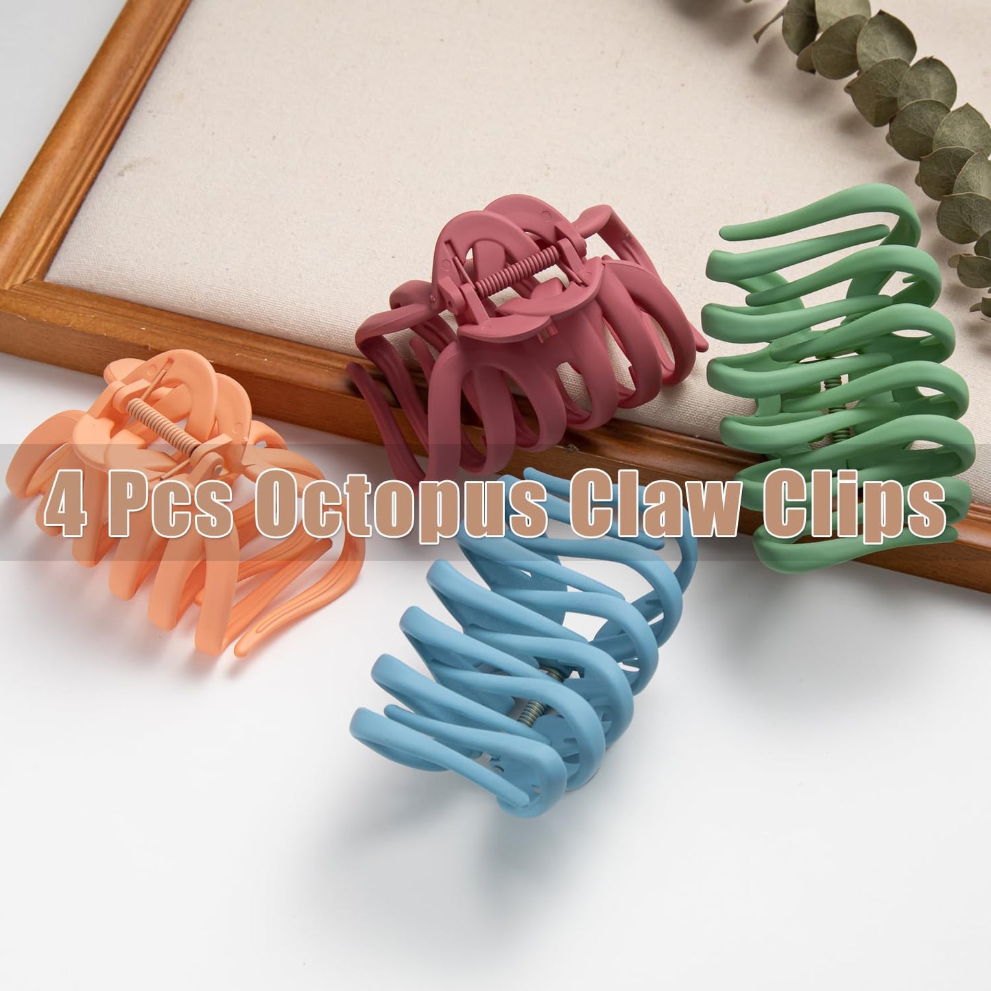 4 Pcs Large 3.8" Octopus Claw Hair Clips for Women - Strong Grip Non-Slip Jaw Clips for Thick, Fresh Color Hair