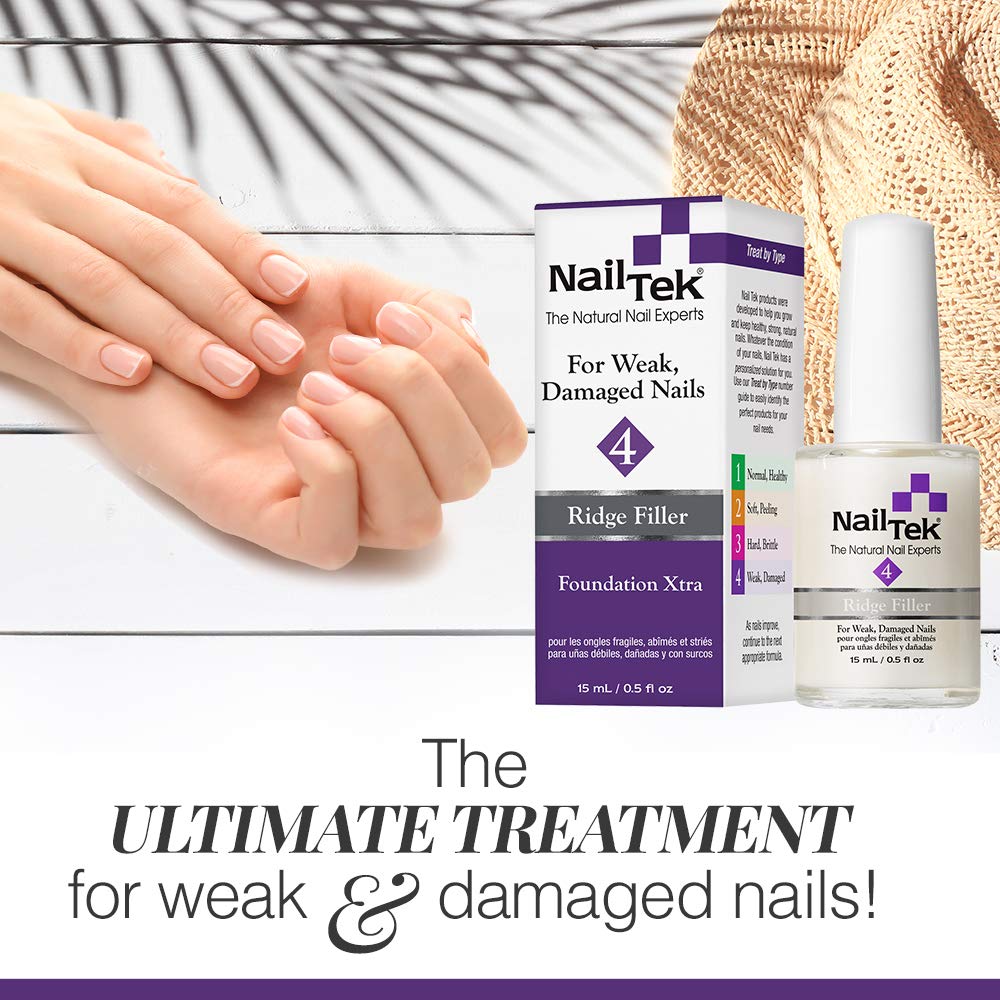 Nail Tek Xtra 4 Ridge Filling Nail Strengthener Base Coat, Nail Polish Repair Treatment for Weak and Damaged Nails, 0.5 oz, 1-Pack