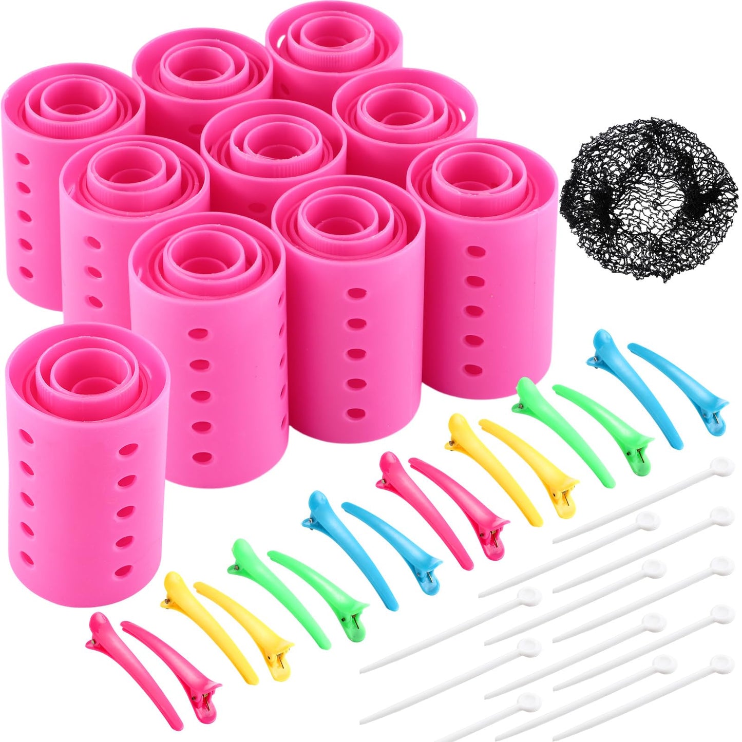 141 Pieces Hair Rollers Set Include 60 Plastic Hair Rollers (Red,6 Size)