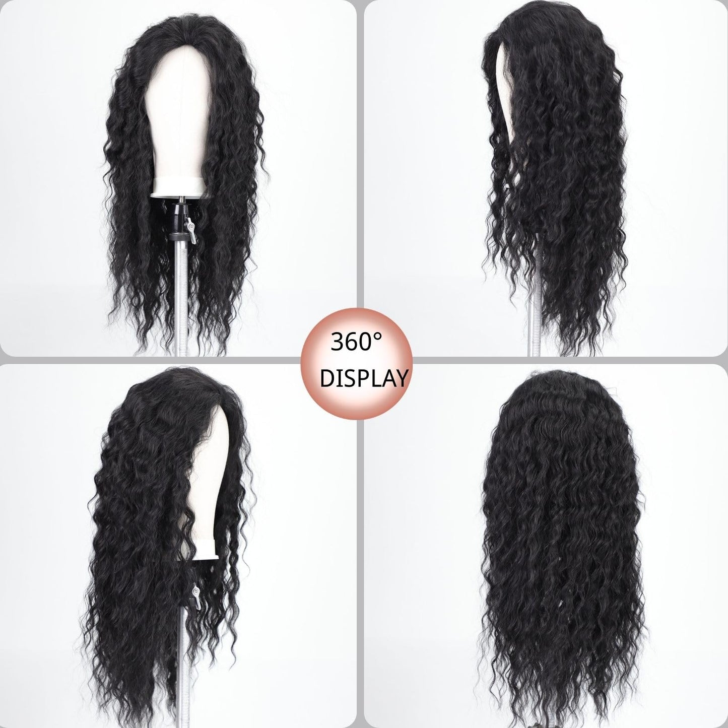 Fencca Long Curly Black Wigs for Women Black Wavy Wig Natural Looking Loose Wave Hair Glueless Heat Resistant Synthetic Wig Hair Replacement Wig