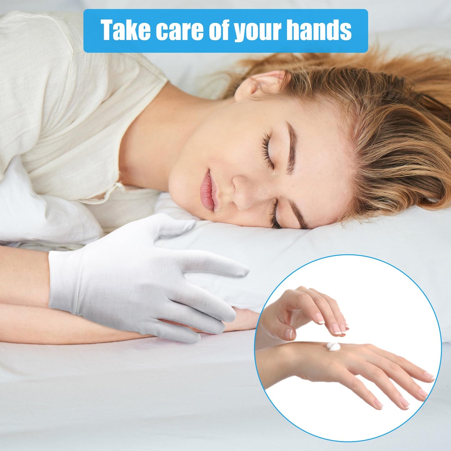 7 Pairs White Cotton Gloves for Dry Hands Sleeping, Washable Lotion Eczema Moisturizing Gloves Overnight for Women Men Halloween Wedding Costume, Safety Work Liner for Serving Inspection