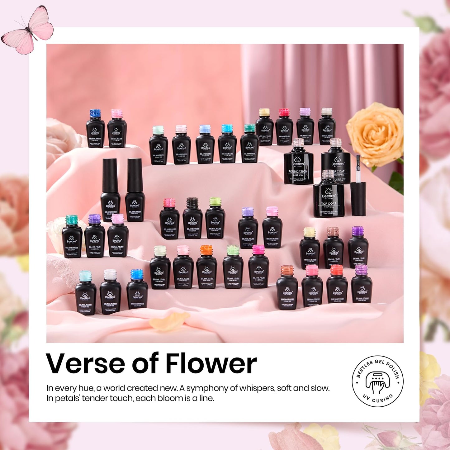 beetles Gel Polish Set 36 Colors Verse of Flower Collection Valentine Gel Nail Polish Pink Red Green Blue Purple Gel Polish with 3Pcs Base Top Coat Soak off UV Gel & Nail Art Stickers Gifts for Women