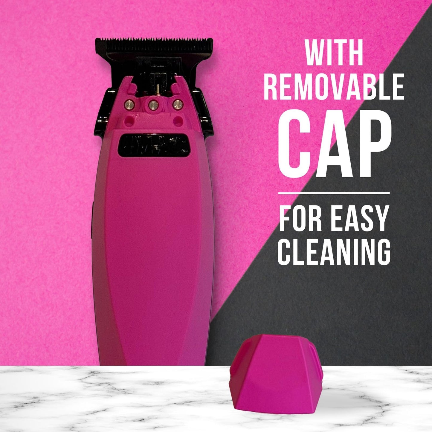 4MAS Kiara Trimmer - Professional Hair & Beard, Zero-Gapped, Cordless Lithium-Ion Trimmer with Charging Base (Pink & Black)