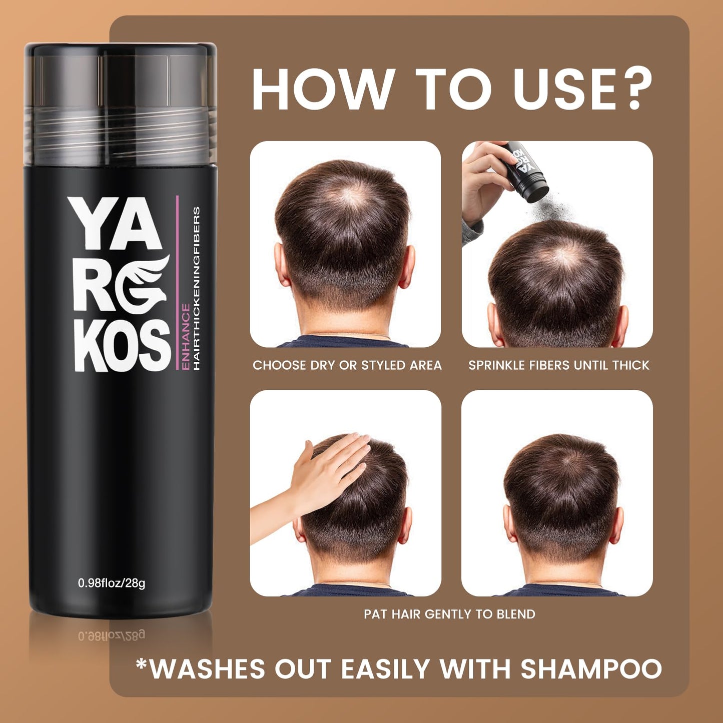 Yargkos Hair Fibers for Thinning Hair or Fill In Fine, Hair Building Fibers (28g) for Women & Men, Hair Powder for Instantly Thicker, Fuller Looking - DARK BLONDE