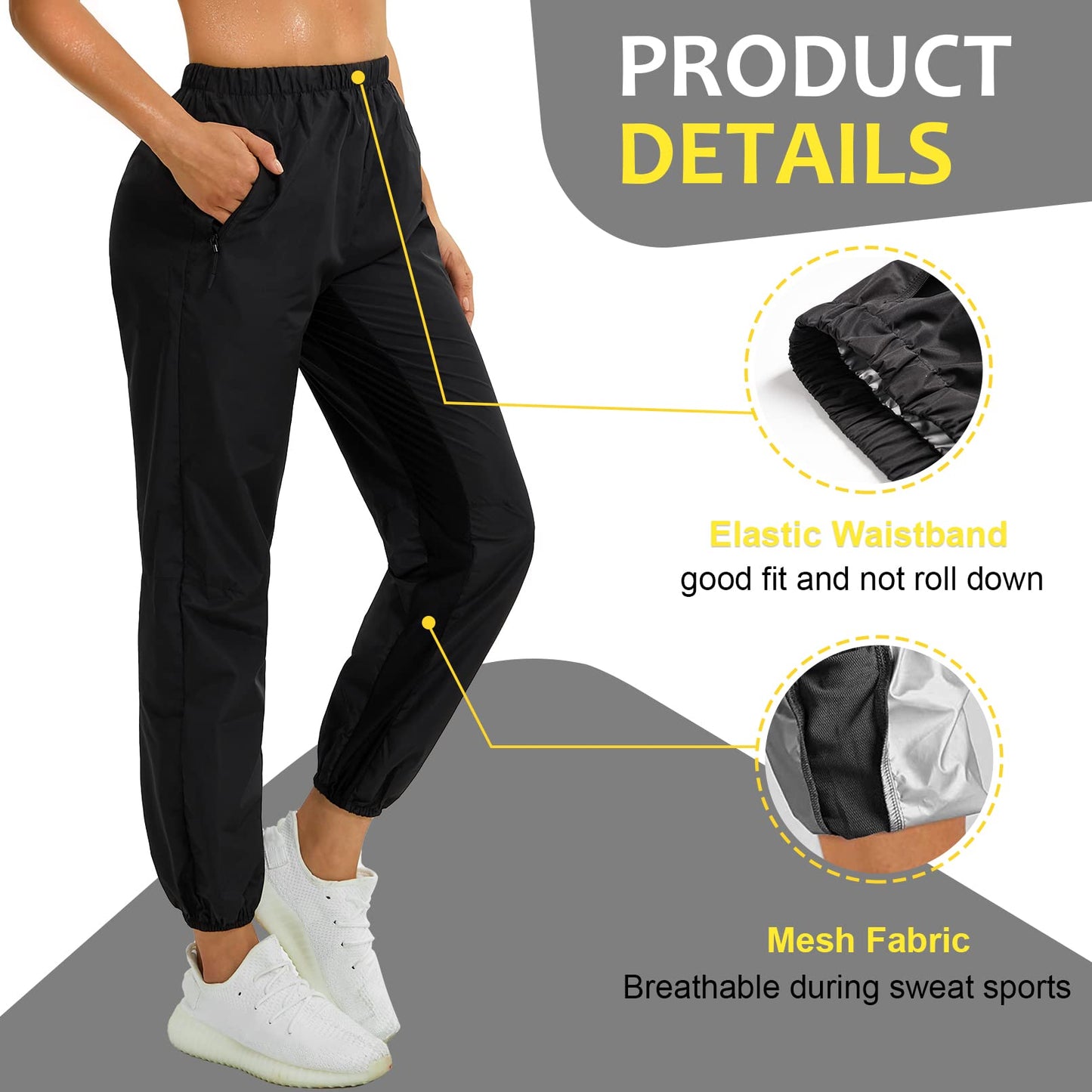 Junlan Sauna Suit for Women Sweat Sauna Pants Gym Workout Sweat Suits for Women (C.Black Pants Only,Small)