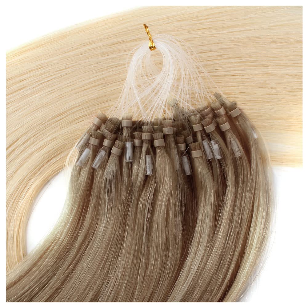 ABH AmazingBeauty Hair Micro Links Hair Extensions Human Hair 24 Inch Ash Brown Ombre Platinum Blonde Hair Extensions Micro Ring Ombre Blonde 50G 50S Micro Loop Hair Extensions Balayage Blonde