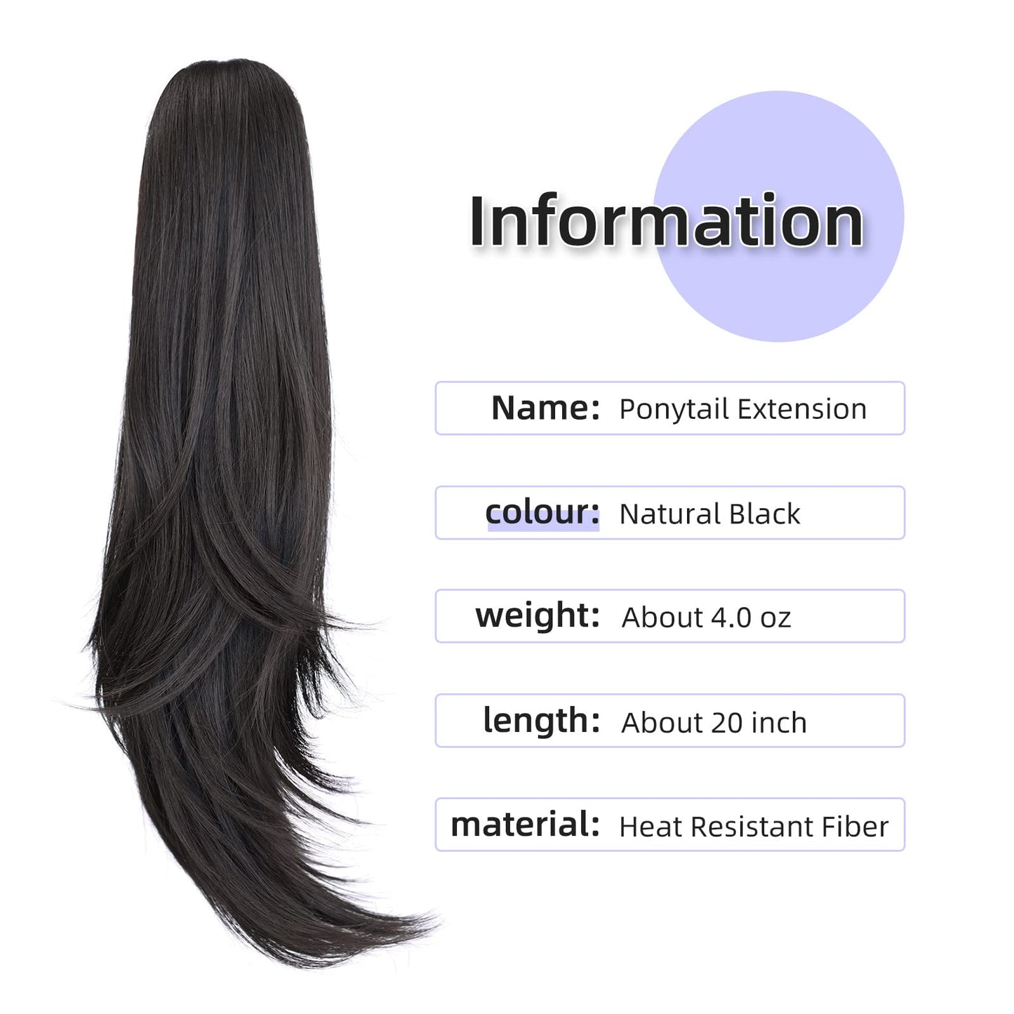 ShulaSHOP Ponytail Extension,20" Clip Hair Extensions Ponytail Curly claw hair Ponytail Extension Natural Looking Synthetic Hairpiece for Women Natural Black